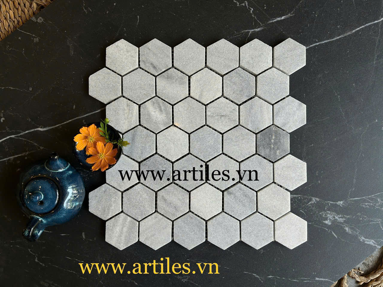 Mosaic đá tự nhiên hình lục giác