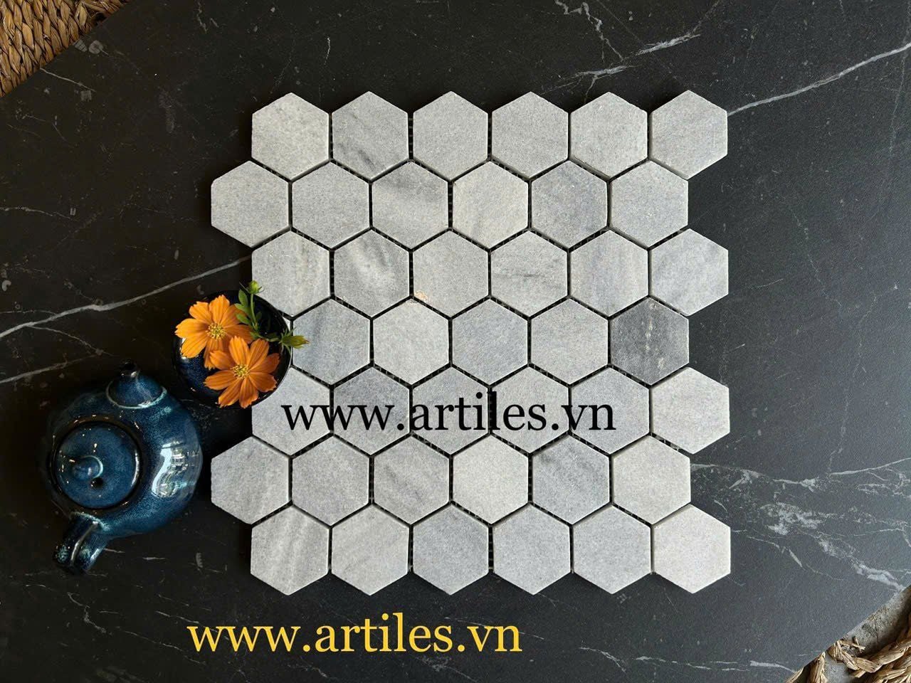 Mosaic đá tự nhiên hình lục giác