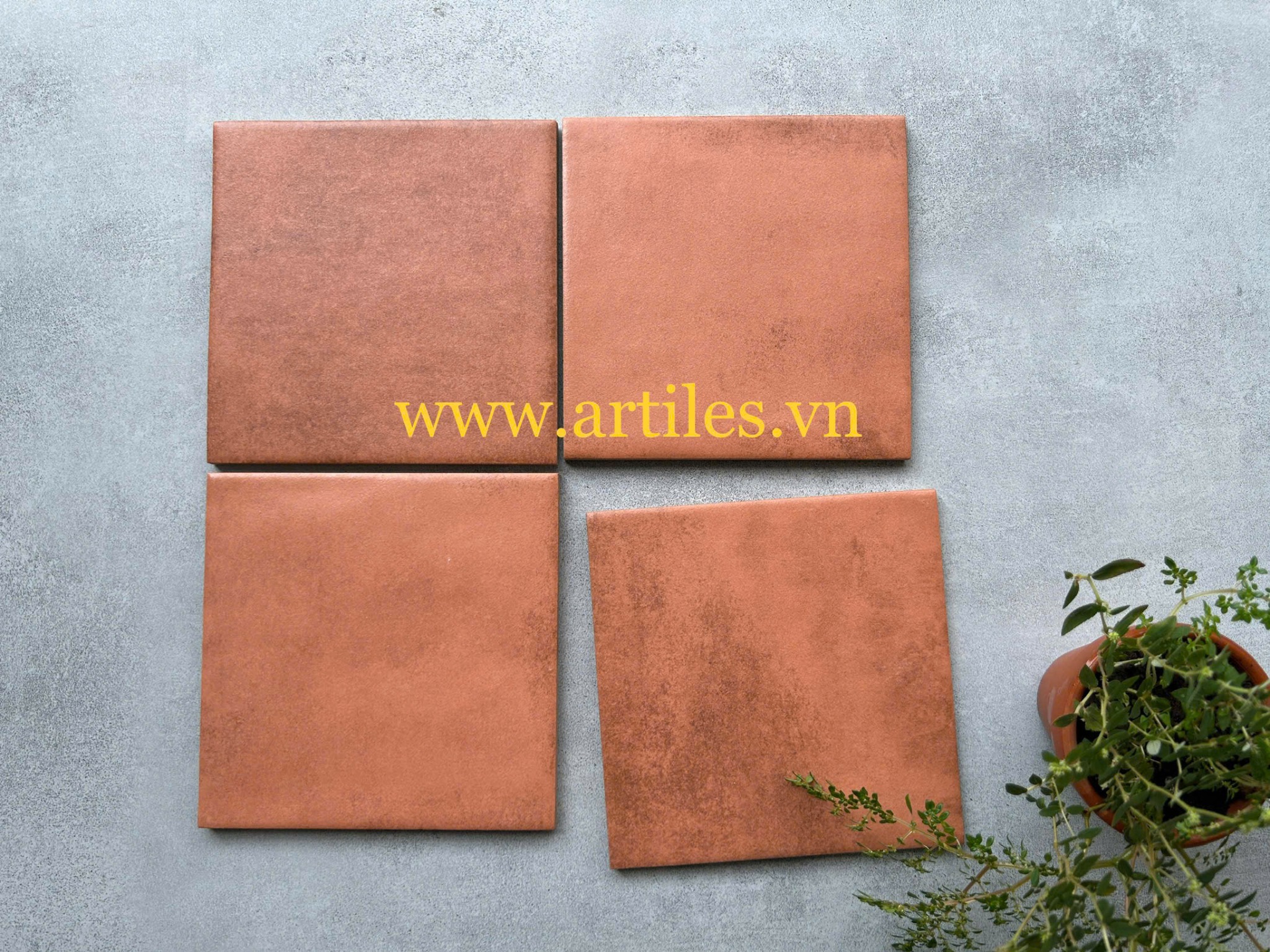 Gạch thẻ 150x150mm men mờ màu đỏ đất 5M