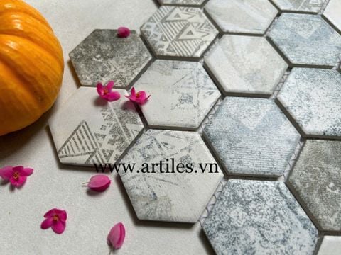  Mosaic lục giác hoa văn 