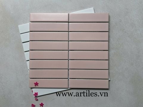  Gạch mosaic que đũa màu hồng 