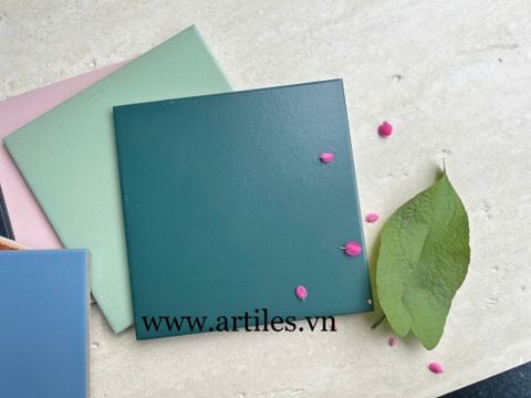  Gạch bông đơn sắc màu xanh lá đậm 