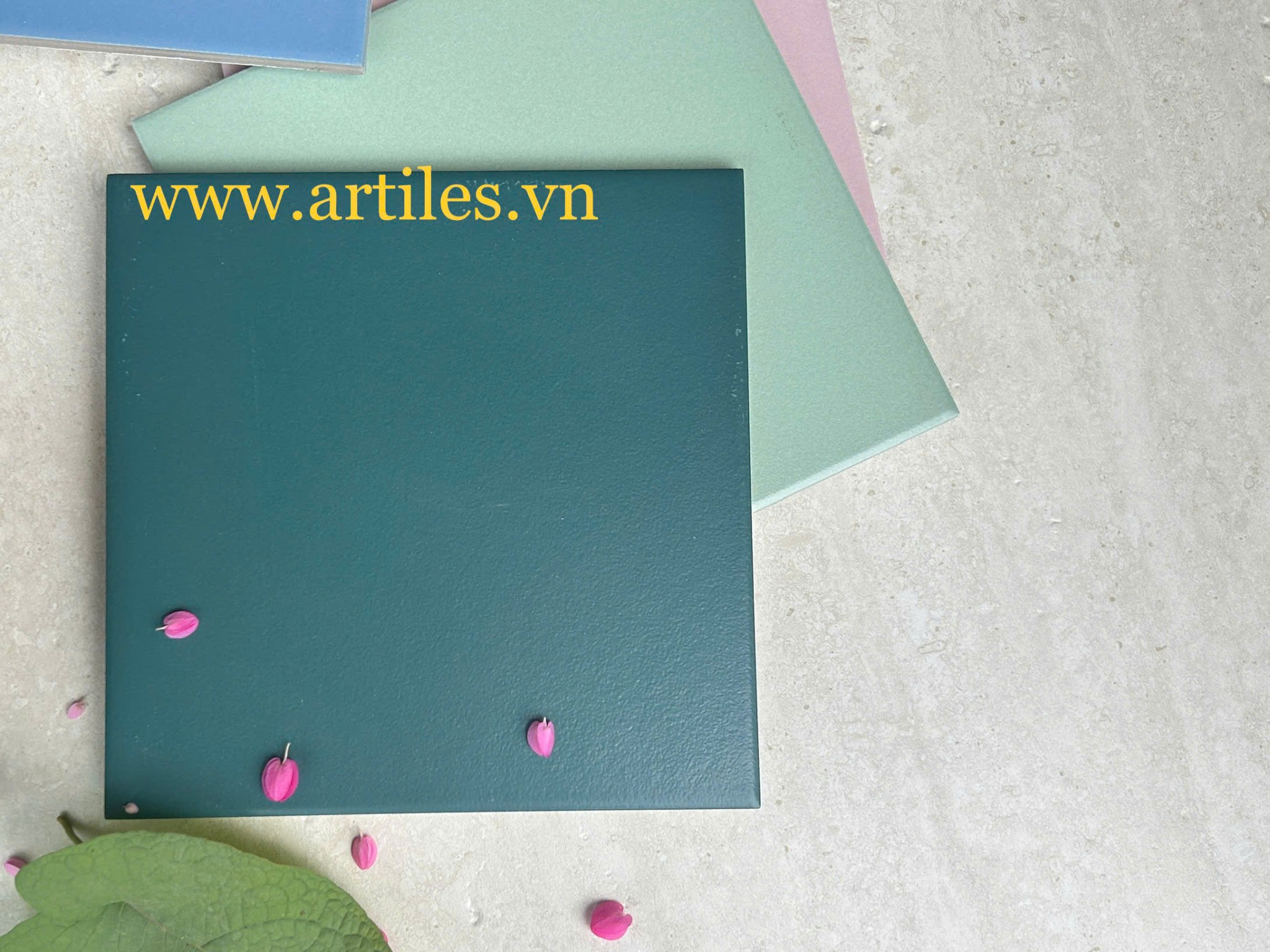 Gạch bông đơn sắc màu xanh lá đậm