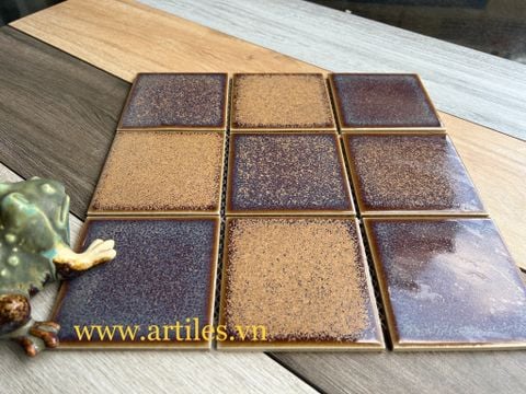  Gạch Mosaic 10x10 Men Rạn Màu Nâu ArtM1018 