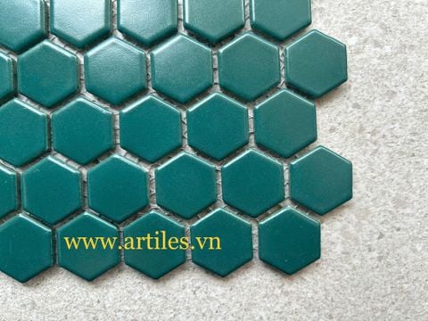  Gạch mosaic lục giác màu xanh lá đậm 