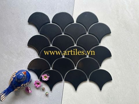  GẠCH MOSAIC VẢY CÁ MÀU ĐEN MỜ ArtM89 