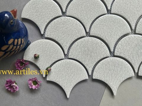  Gạch vảy cá men rạn màu trắng 2 lớp 