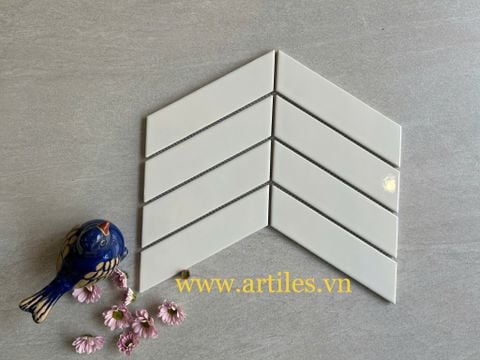  Gạch mosaic xương cá ( mũi tên) trắng bóng 