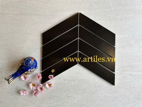  Gạch Mosaic Xương Cá ( mũi tên) màu đen mờ 