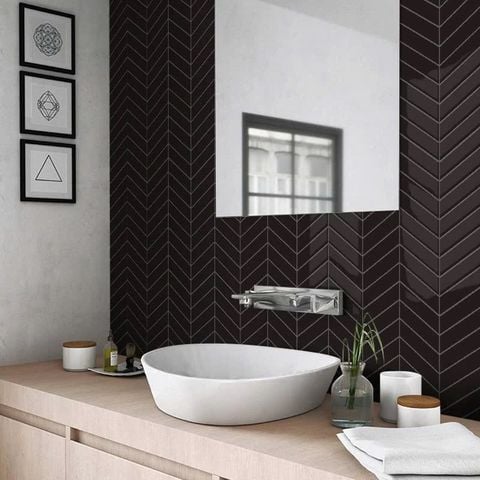  Gạch Mosaic Xương Cá ( mũi tên) màu đen bóng 