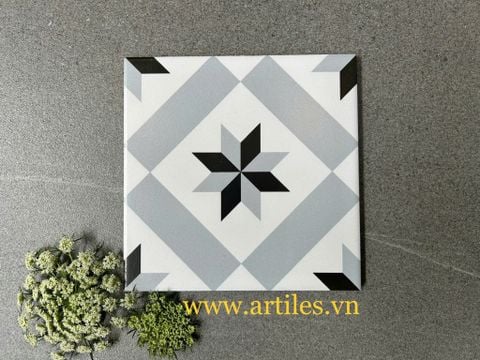  Gạch bông ruy băng nhỏ trắng đen + chữ nhật xám 