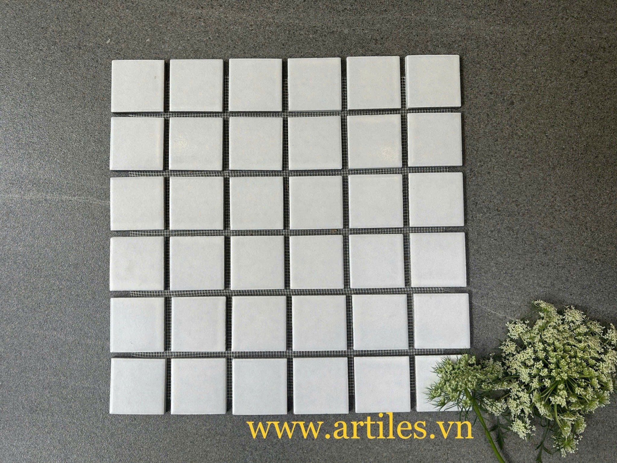 Gạch mosaic màu trắng mờ 45x45mm