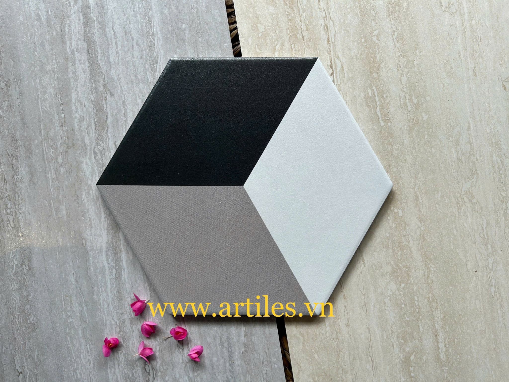 Lục giác 3D xám trắng