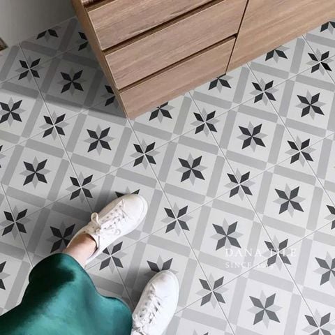  Gạch bông ruy băng nhỏ trắng đen + chữ nhật xám 