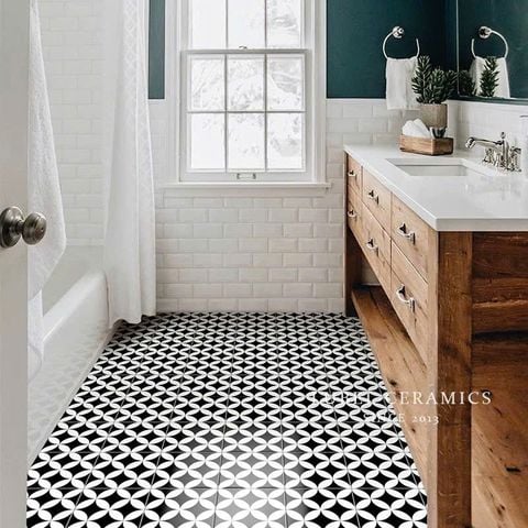  Gạch bông đồng tiền trắng nền đen 