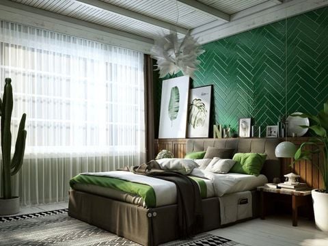  Gạch thẻ xanh lá đậm bóng gợn sóng 