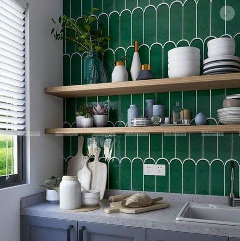  Gạch ốp tường 30x60cm lông vũ màu xanh lá đậm 