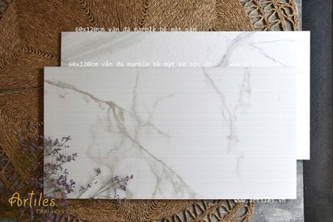  Gạch Ốp Trang Trí Nổi Sọc 3D Màu Trắng Vân Marble Art62013 
