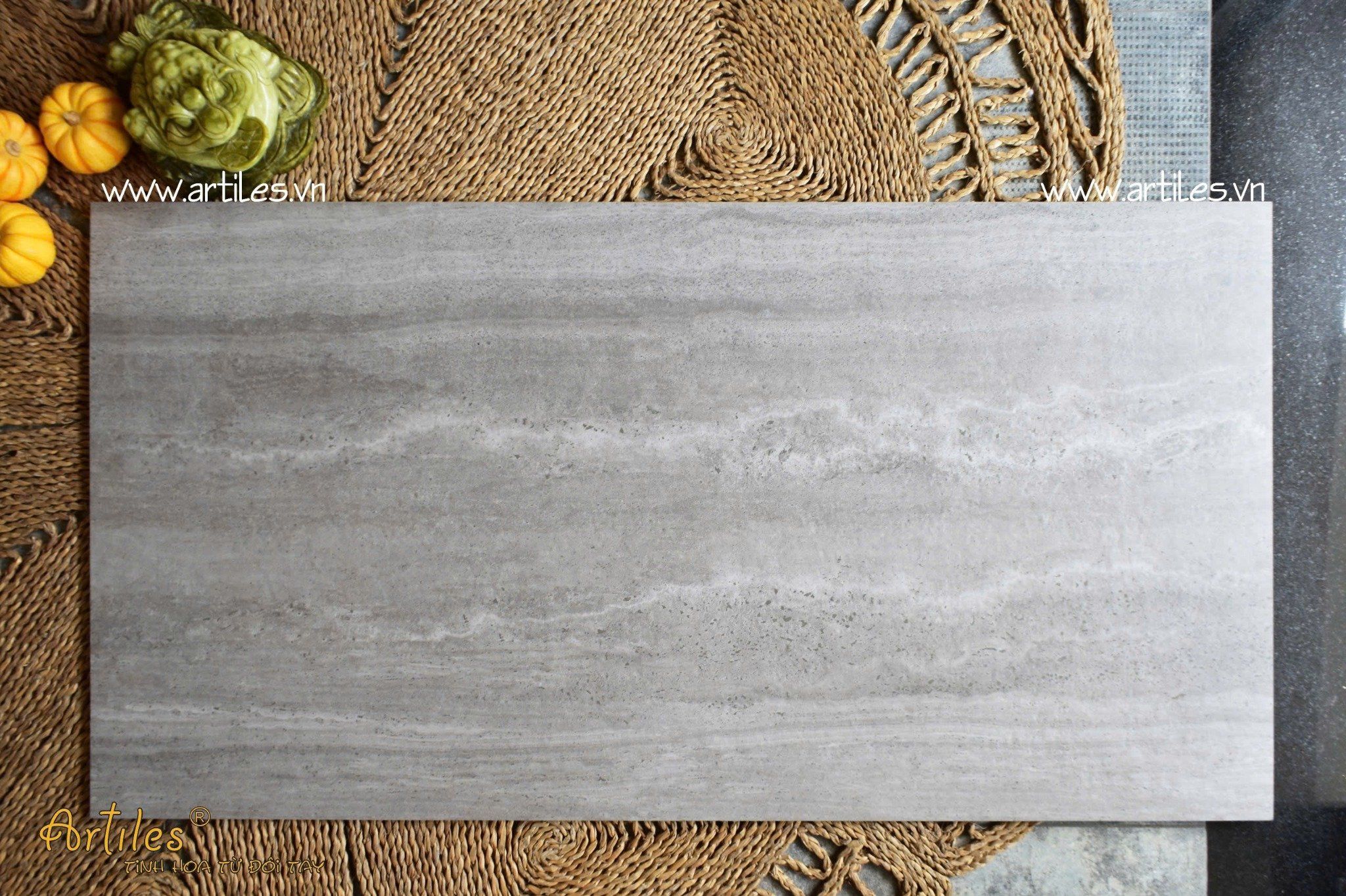 Gạch vân đá Travertine màu xám đậm Art14M