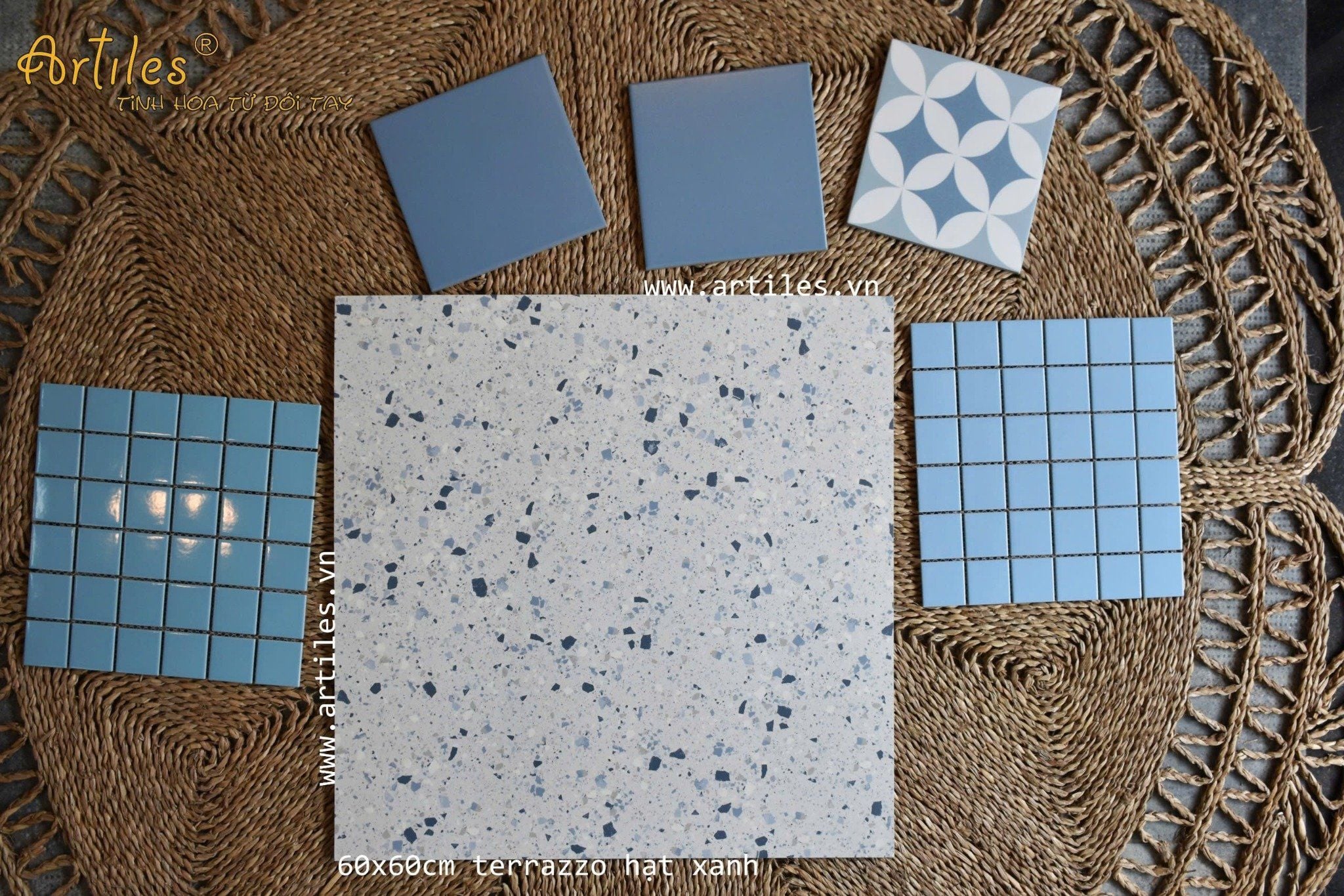 Gạch đá mài terrazzo màu xanh