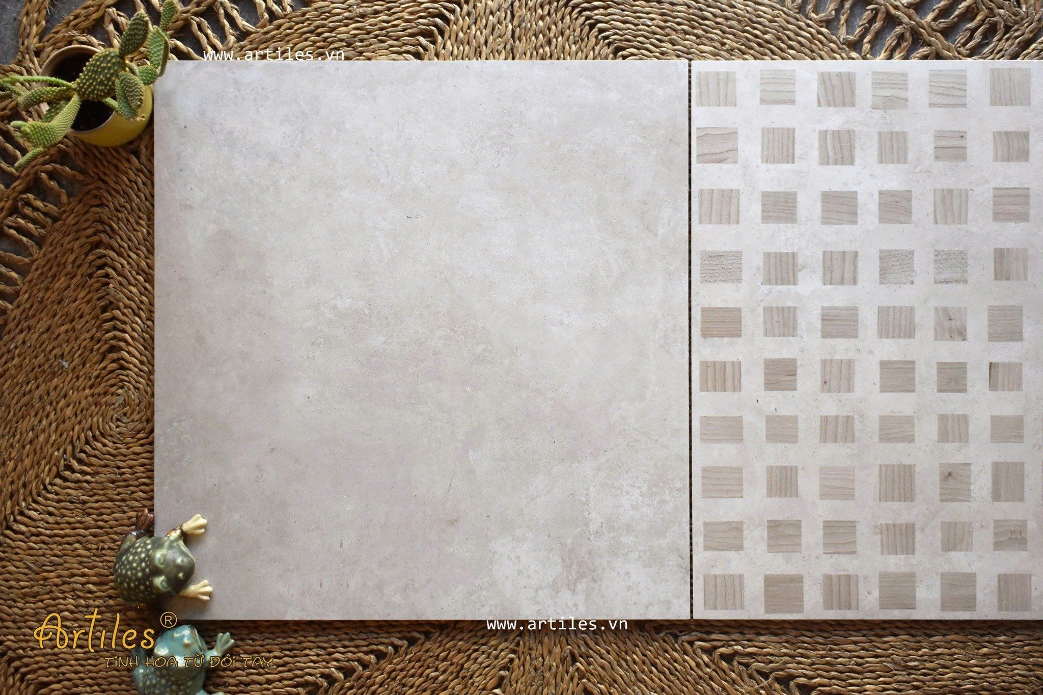 Gạch vân ximang màu kem nâu Art601