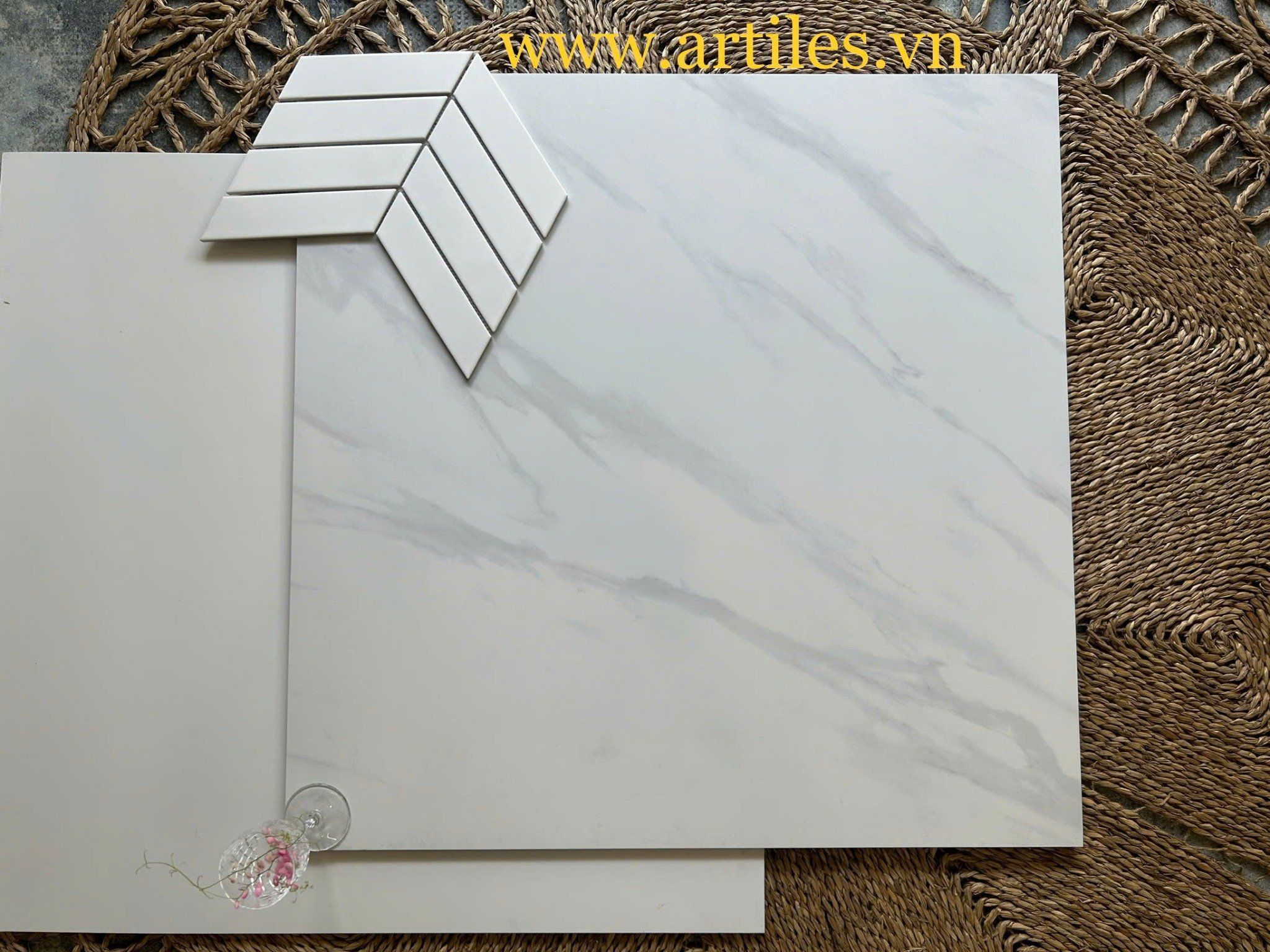 Gạch lát nền Satin Matt (Mờ mịn) trắng khói xám ArtR01