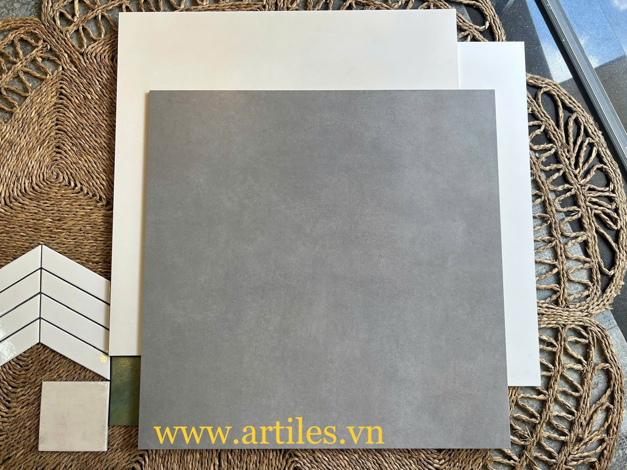 Gạch lát nền Satin Matt (Mờ mịn) xám ximang ArtH08