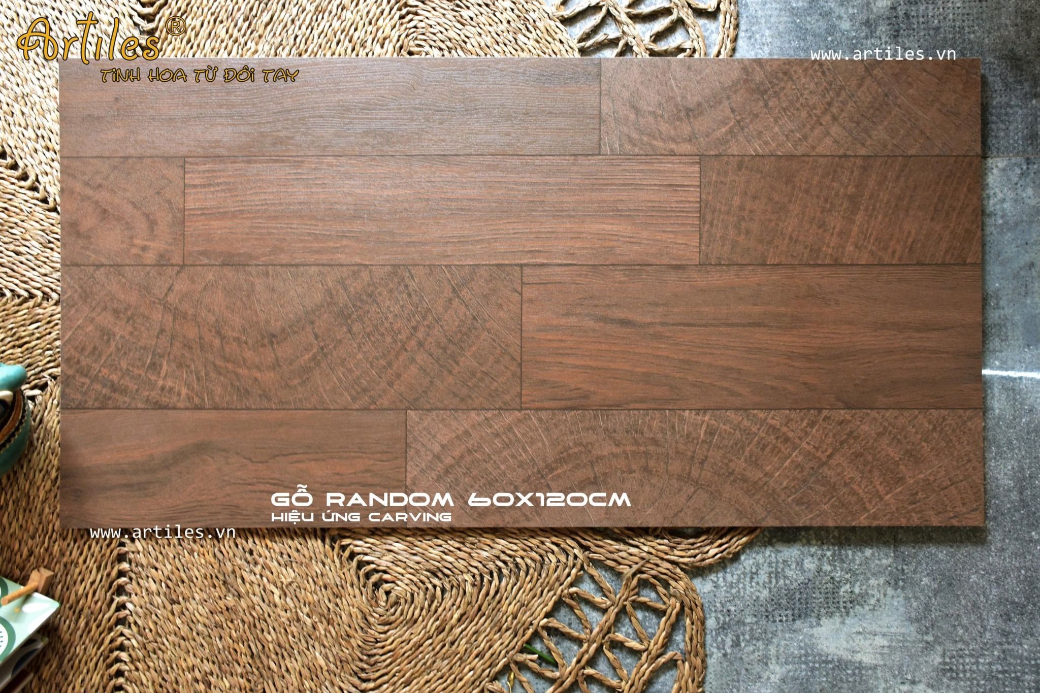 Gạch lát nền giả gỗ ghép 60x120cm Art03