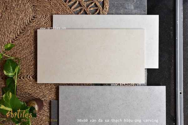 Gạch vân đá sa thạch 30x60cm mờ màu kem beige