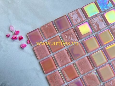  Gạch mosaic thủy tinh lấp lánh màu hồng ArtM7024 