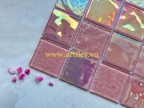  Gạch mosaic thủy tinh lấp lánh màu hồng ArtM7023 