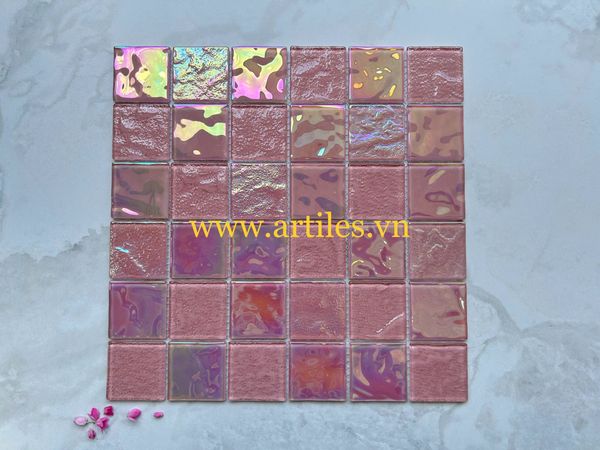 Gạch mosaic thủy tinh lấp lánh màu hồng ArtM7023