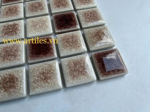  Gạch mosaic gốm men rạn màu vàng nâu ArtM2586 