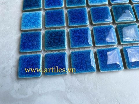  Gạch mosaic gốm men rạn màu xanh ArtM2538 