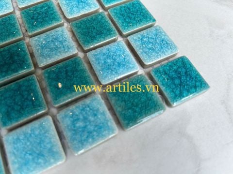  Gạch Mosaic Gốm Rạn 2 Lớp Màu Mix Màu Xanh Biển 