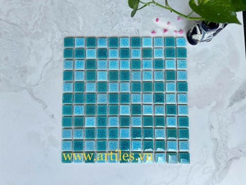  Gạch Mosaic Gốm Rạn 2 Lớp Màu Mix Màu Xanh Biển 