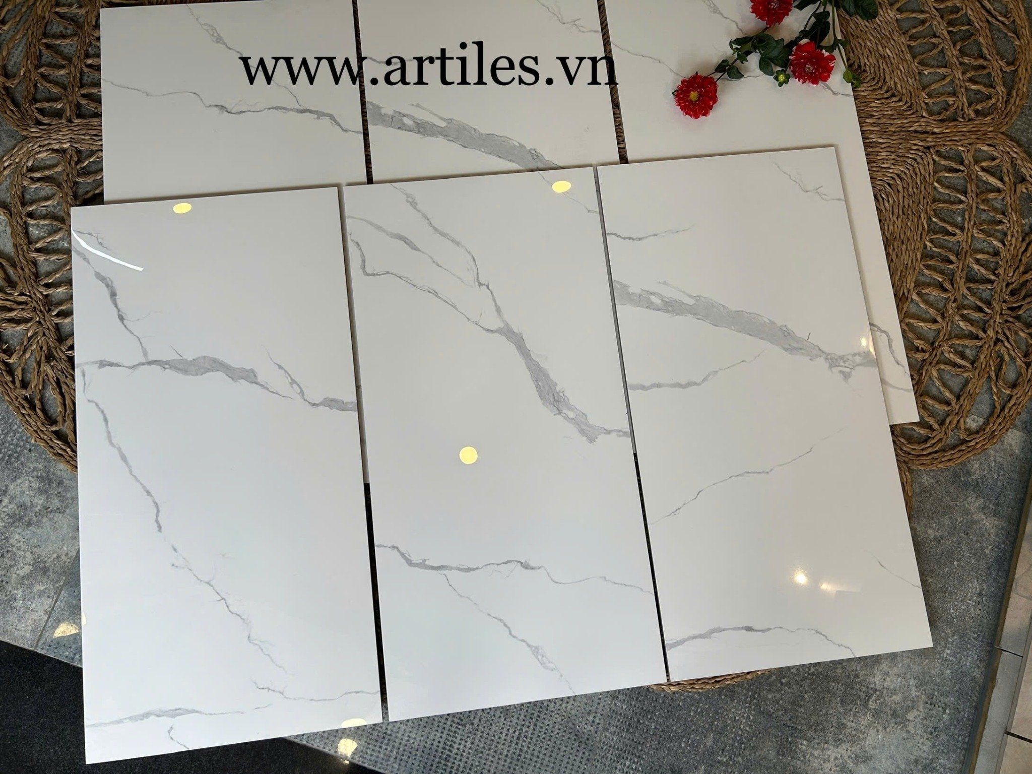 Gạch 40x80cm mờ màu trắng vân xám