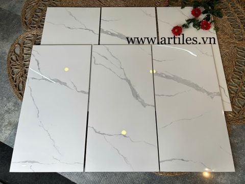  Gạch 40x80cm mờ màu trắng vân xám 