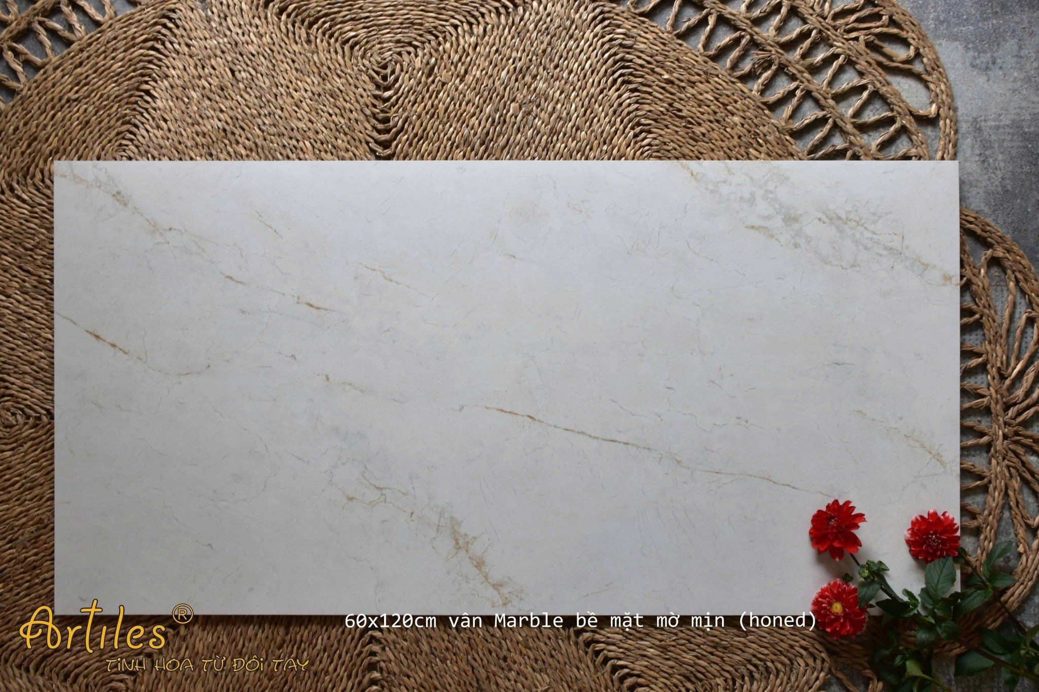 Gạch màu trắng vân kem vàng Art95