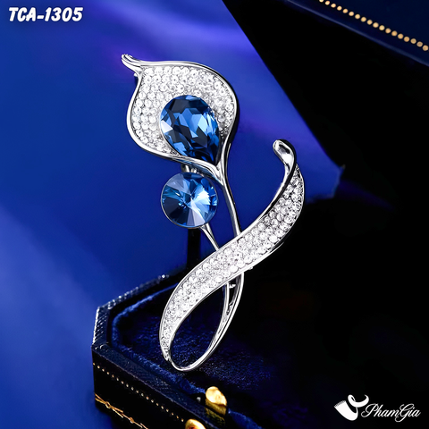 Ghim Cài Áo Hoa Cala Lily Pha Lê Xanh Đính Đá Sang Trọng (TCA1305)