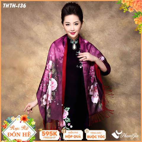 Khăn Choàng Tằm Hoa Thượng Hải 2 Lớp Cao Cấp (THTH136)