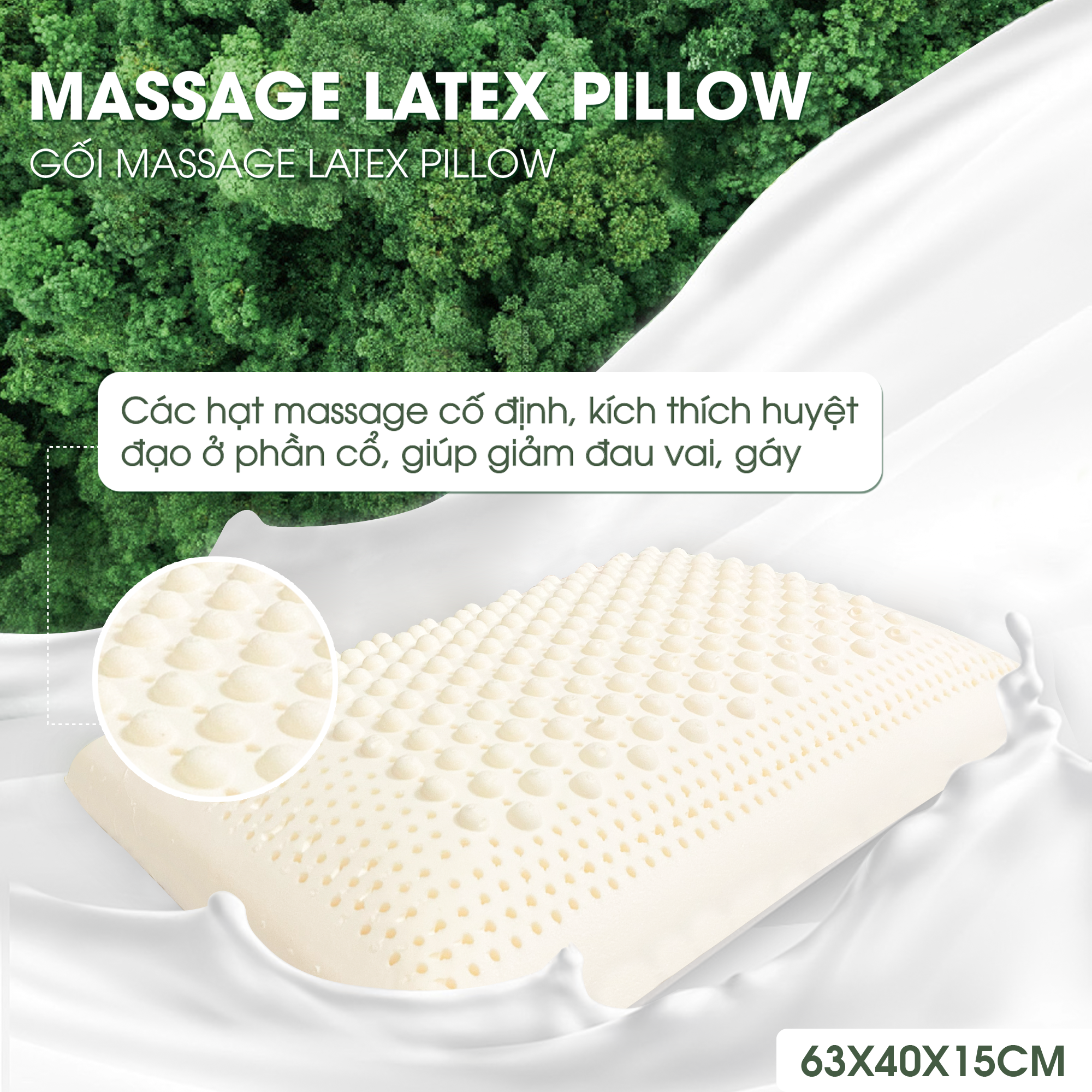 Gối massage cao su thiên nhiên NIN House 63x40x15cm