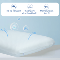 Gối hỗ trợ ngủ ngon Memory Foam Supportive cao su non NIN House 60x40x12cm