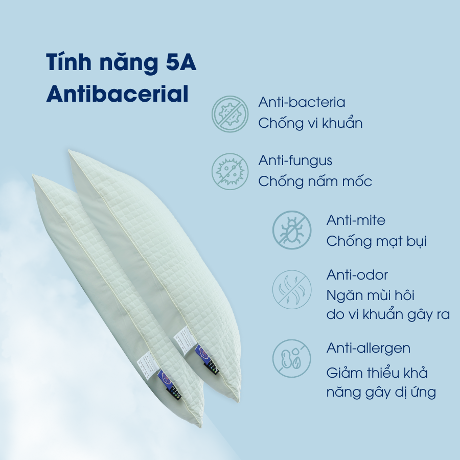 Gối chần bông Cloudy NIN House - Cotton Quilted Pilllow cho người năm thấp