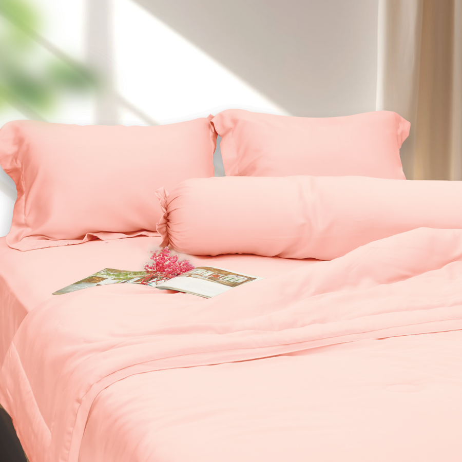 Bộ chăn ga gối Tencel NIN Florence màu Rose