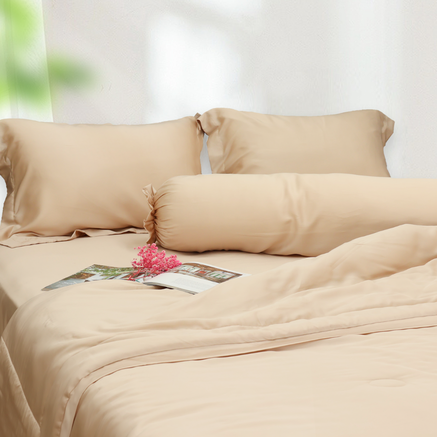 Bộ chăn ga gối Tencel NIN Florence màu Cream