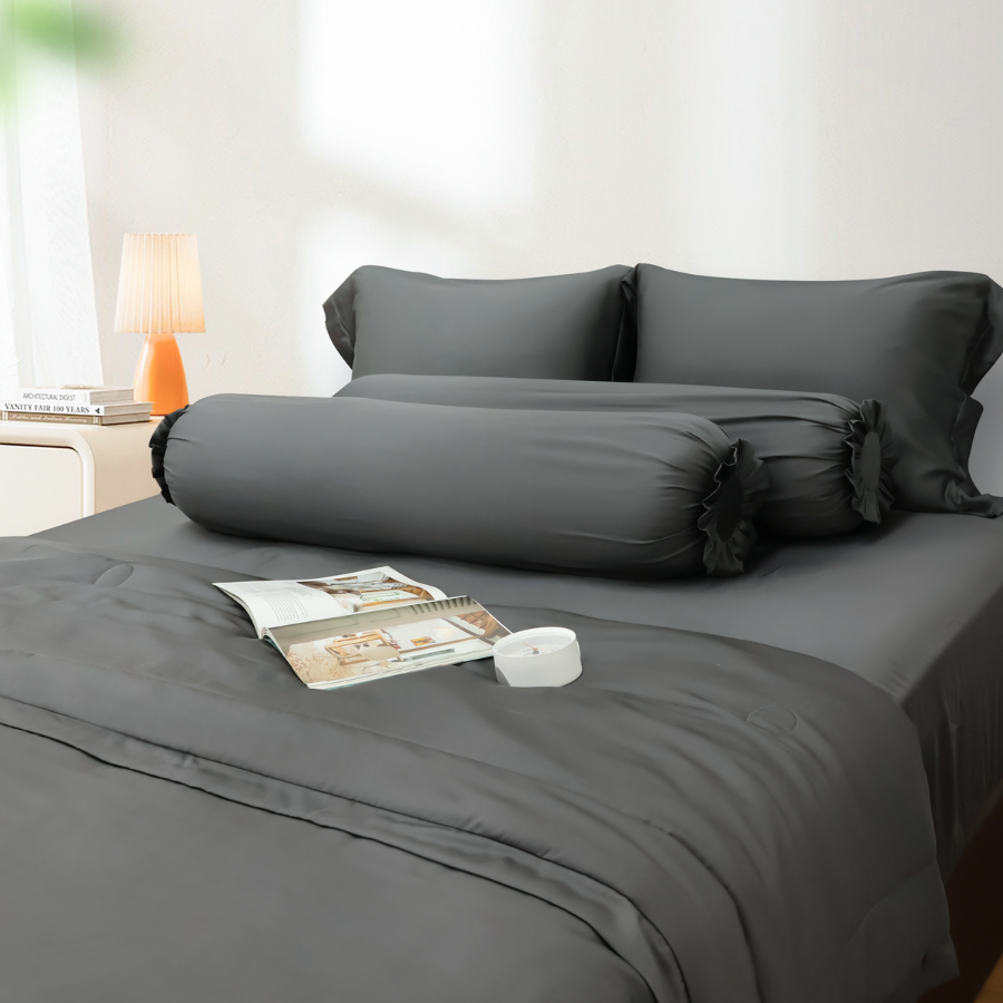 Bộ chăn ga gối Tencel NIN Florence Black Sand