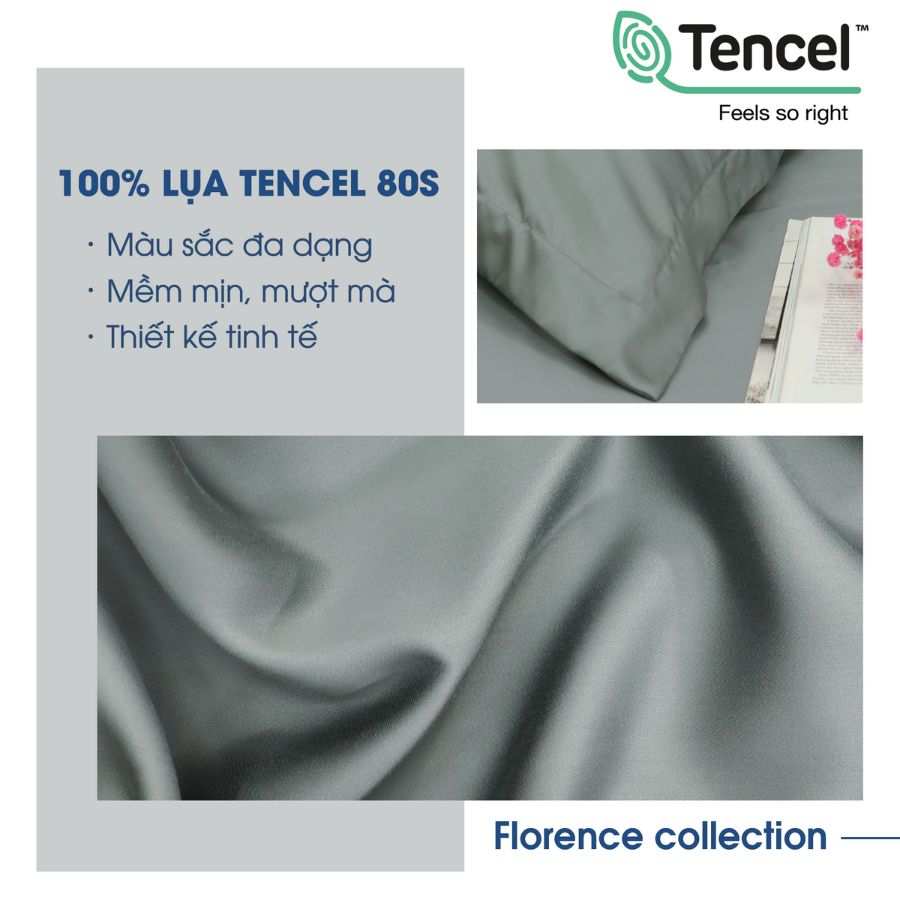 Bộ chăn ga gối Tencel NIN Florence Cloud Grey