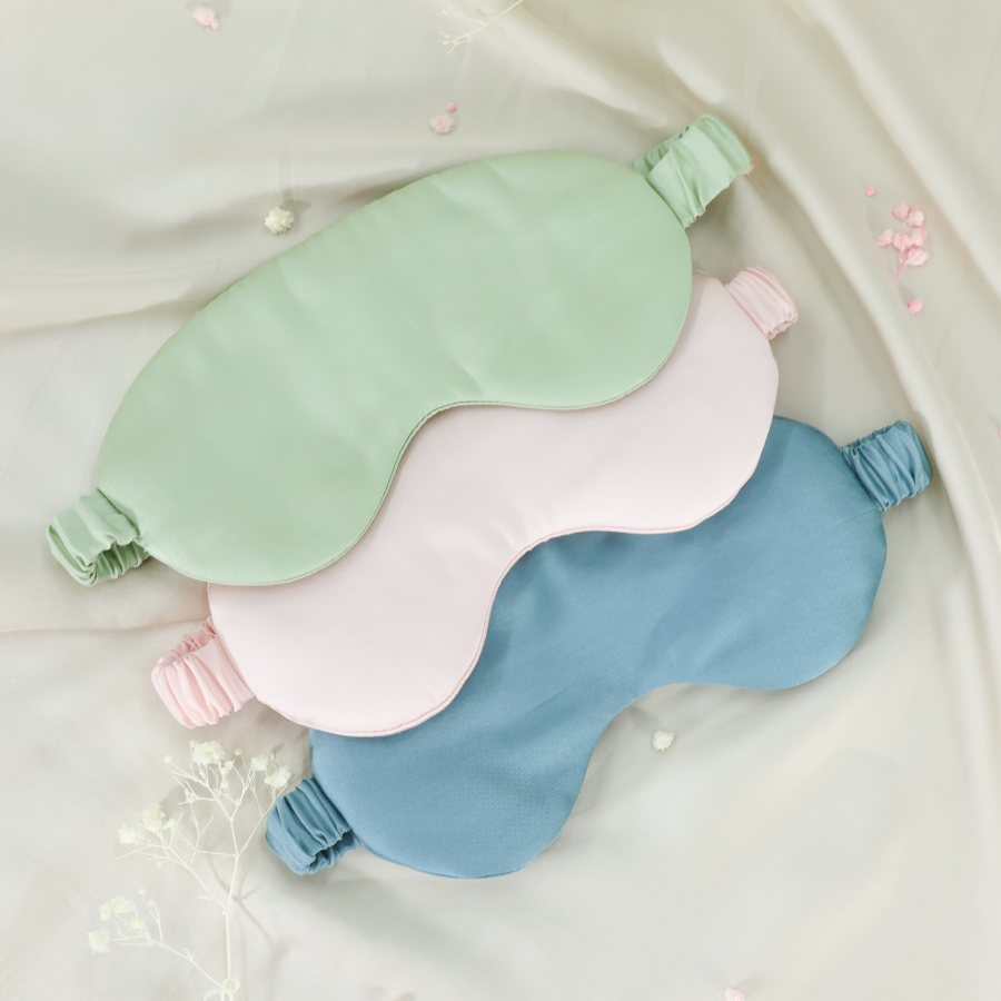 Bộ 3 món bịt mắt lụa, cột tóc, túi đựng chất liệu vải Tencel