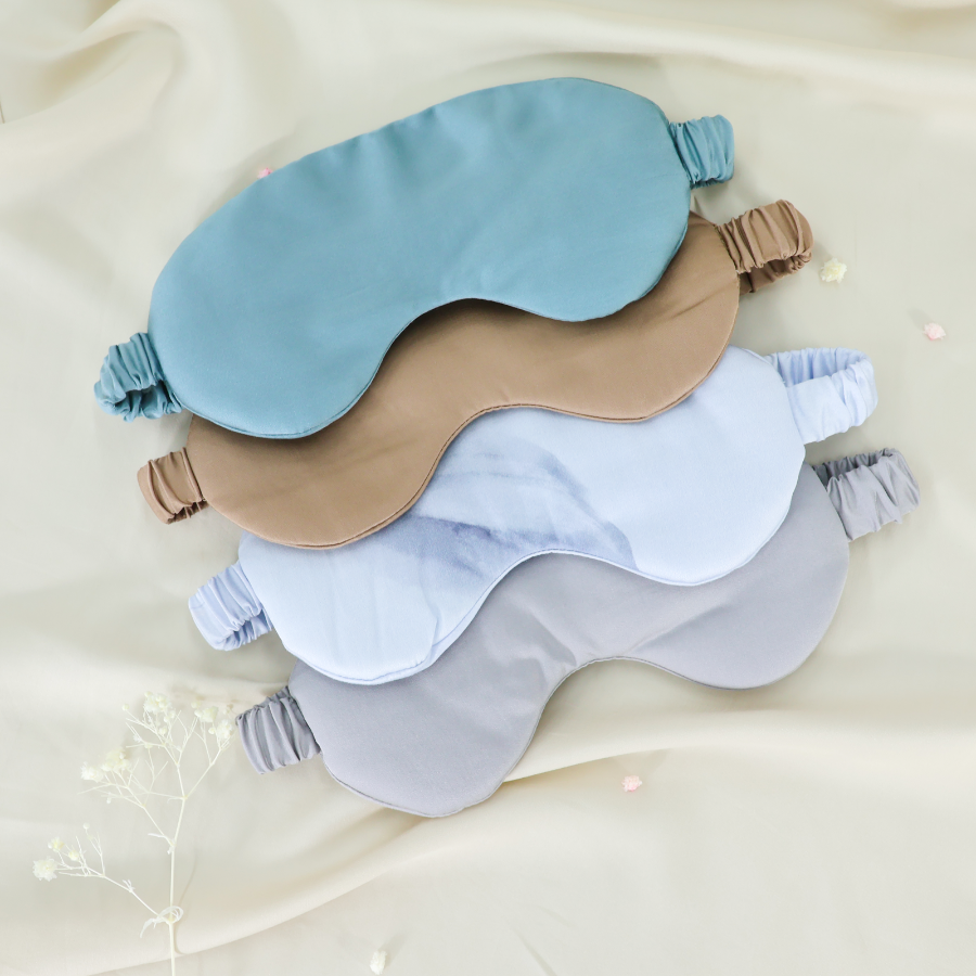 Bộ 3 món bịt mắt lụa, cột tóc, túi đựng chất liệu vải Tencel